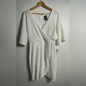 NightWay Collections White Sequined Mini Dress Dolman Sleeve Size 8